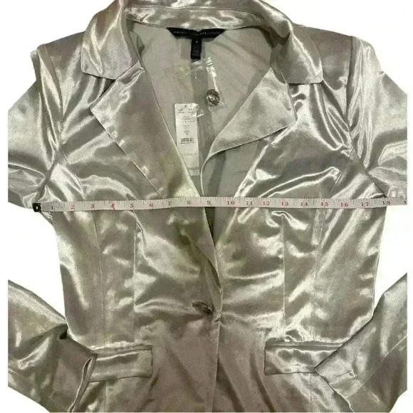 White House Black Market Silver Velvet Long Line Blazer Size Small NWT - Picture 9 of 13
